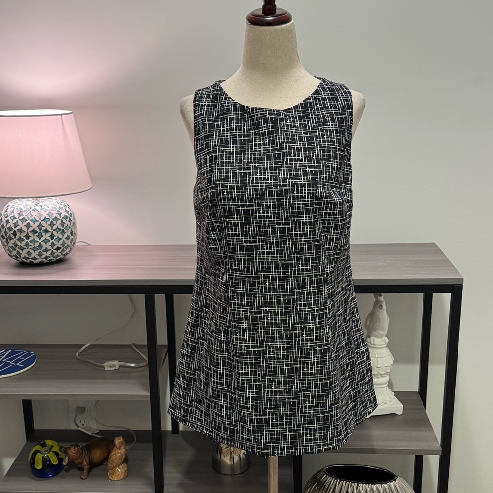 🖤 Estelle & Finn Black & White Grid Print Sleeveless Top | Size 6 | Made in NY